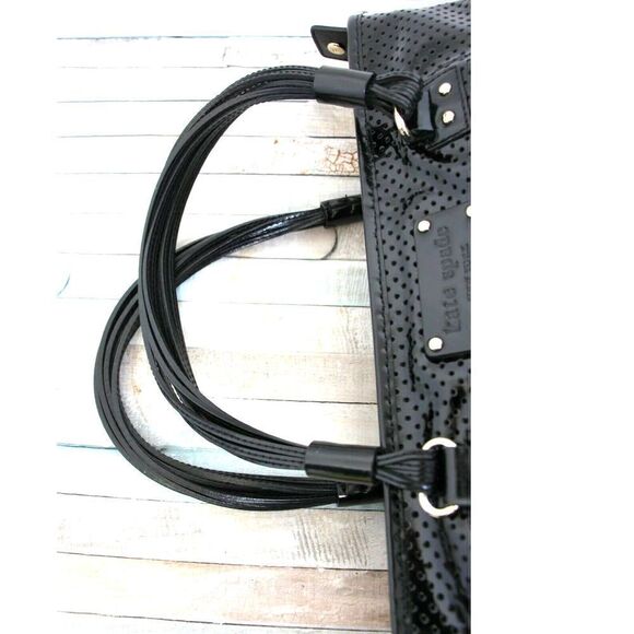 ROOMY KATE SPADE BLACK PERFORATED PATENT LEATHER TOTE SHOULDER BAG HANDBAG PURSE - Picture 6 of 9